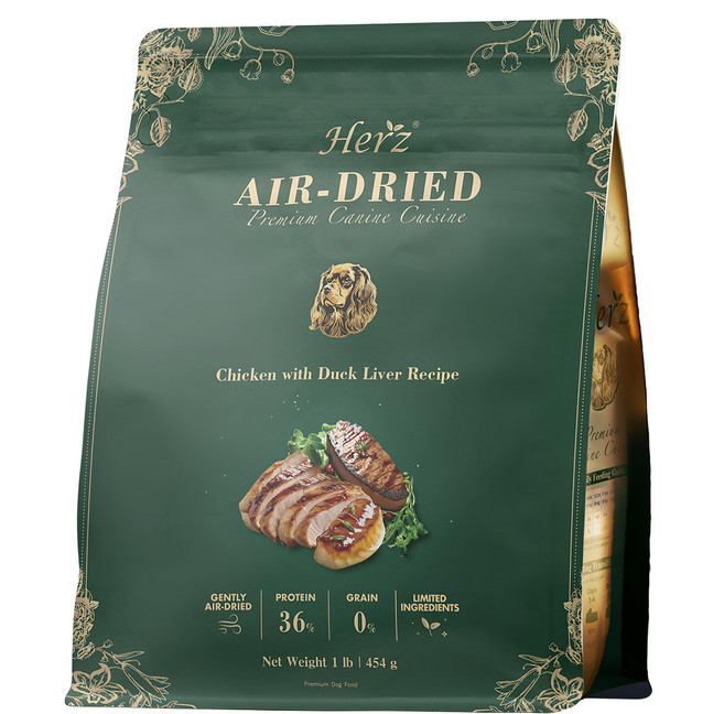 Herz 赫緻 美饌低溫風乾犬糧, 1袋, 454g, 嫩雞佐頂級鴨肝