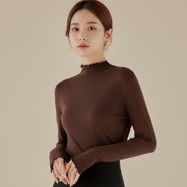 AURESIS 반목 레이어드 티셔츠 슬림 데일리 긴팔