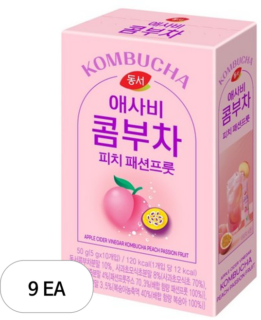 동서 애사비 콤부차 피치 패션프룻, 9개, 10개입, 5g