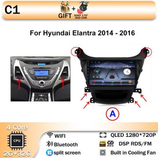 현대 엘란트라 아반떼 MD i35 2011-2016용 안드로이드 15 카플레이 올인원 카 라디오 멀티미디어 8코어 IPS QLED 네비게이션 GPS, 2)A 2-32 AHD CAM
