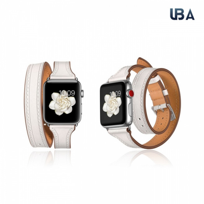 UBA 애플워치 투톤더블링 가죽 밴드 스트랩 시계줄 전기종호환ㅣSW05A, _41743_1. 애플워치 38mmㅣ40mm 네이비오렌지, 1개