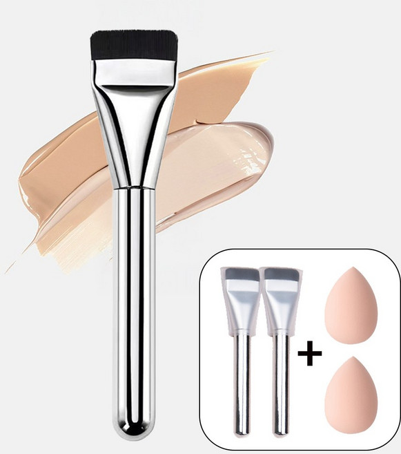 아뜨리 메이크업 스파츌라 납작 파운데이션 브러쉬, 2개, 실버