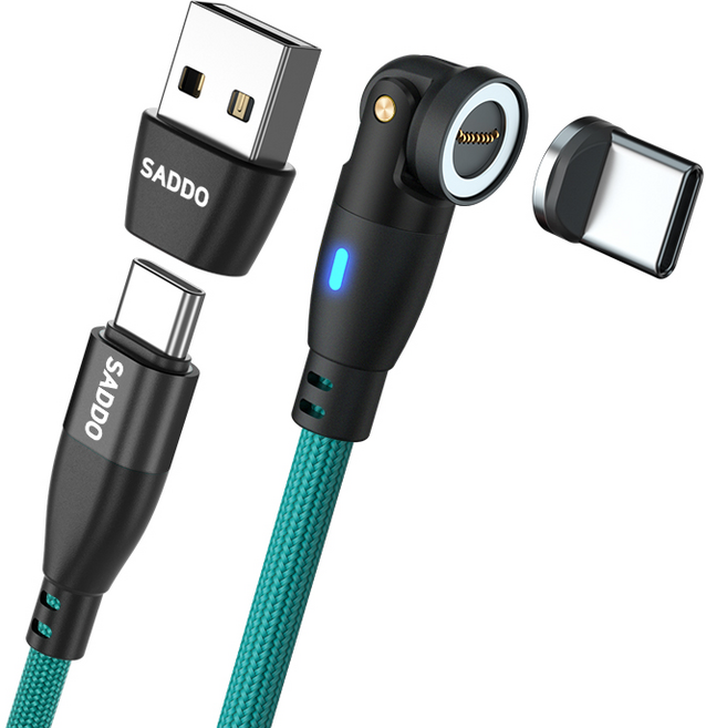 사또 PD 100W 540도 회전형 마그네틱 케이블 + C to A 잰더 + C타입 커넥터 세트, 1세트, 그린, 2m