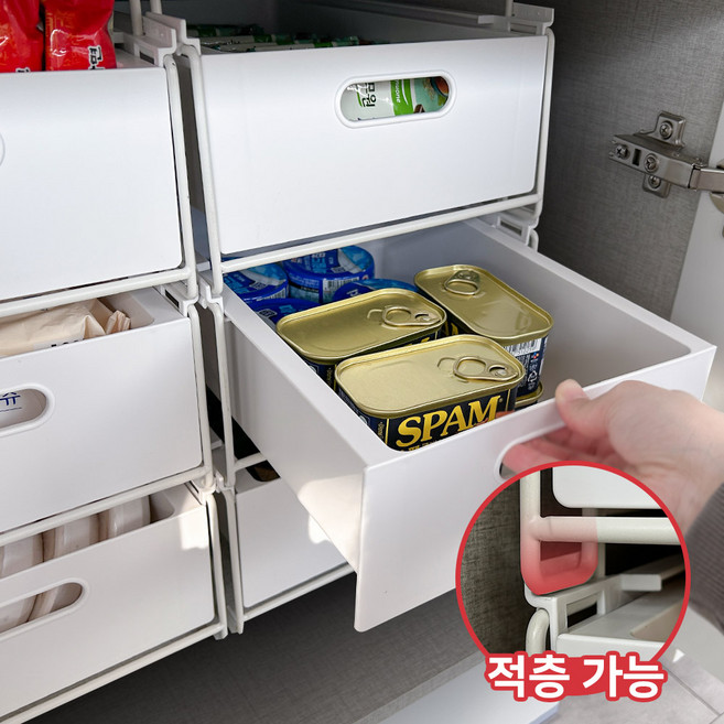 하이어데코 슬라이딩 적층식 수납함 적층형 서랍 수납정리함, 1개, 화이트 (대형)