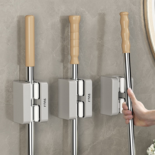 레디박스 프라임 강력접착 막대 밀대 청소도구 걸이 3개, 그레이, 1세트