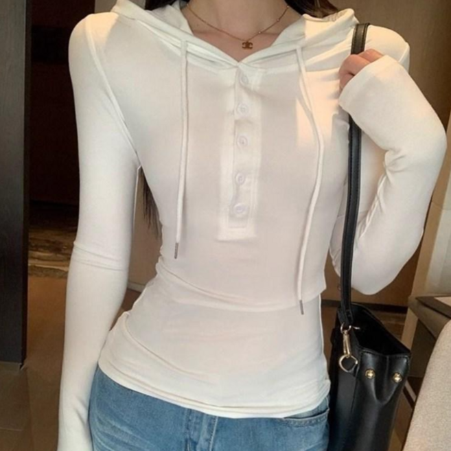 아이엠몽 여성 슬림 후드 긴팔 티셔츠