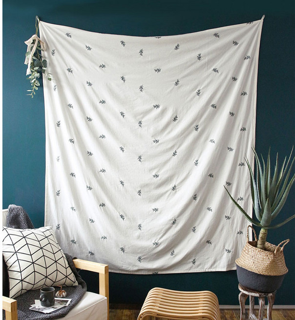 꼼플 내츄럴 딥그린 자수 패브릭포스터 가리개커튼 바란스 공간연출 벽꾸미기