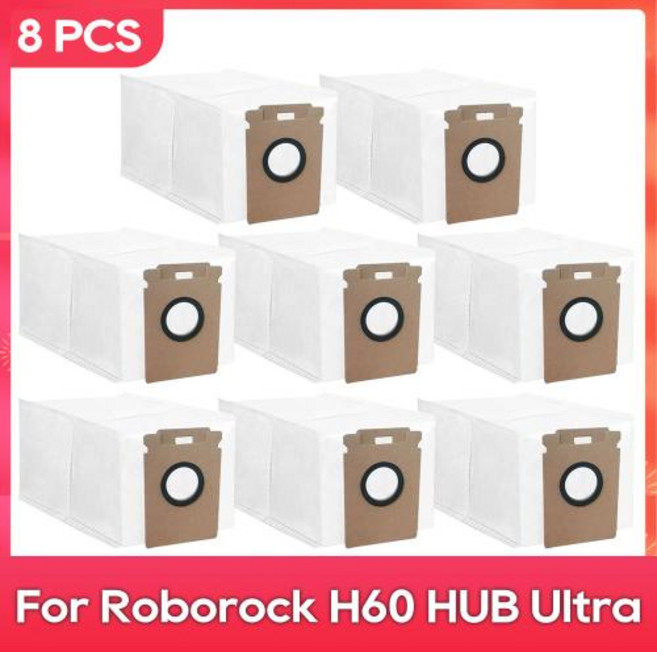 로보락 H60 허브 울트라 로봇 청소기 교체용 먼지 봉투 액세서리 부품, 3)8 Pcs