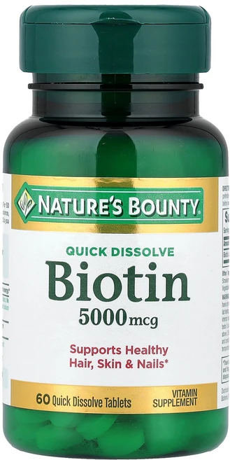 Nature's Bounty 비오틴 딸기 맛 5 000mcg 빠르게 용해되는 정제 60정 Bounty (네이처스 바운티), Nature's Bounty, 비오틴, 딸기 맛, 5,, 1개 - 쿠팡