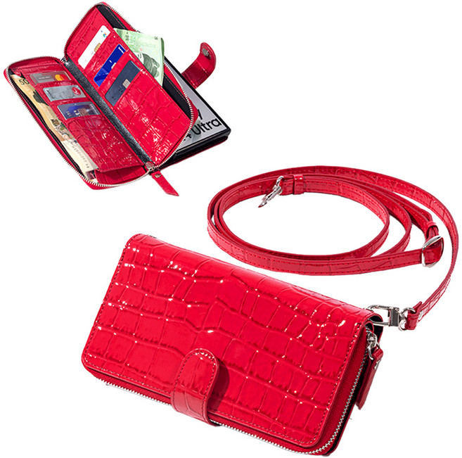 BonAtti HERES 천연소가죽 악어 지퍼 지갑 케이스+긴 크로스 줄