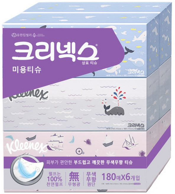 크리넥스 무색 무향 클래식 180매x6개입 1팩 각티슈, 180매, 6개