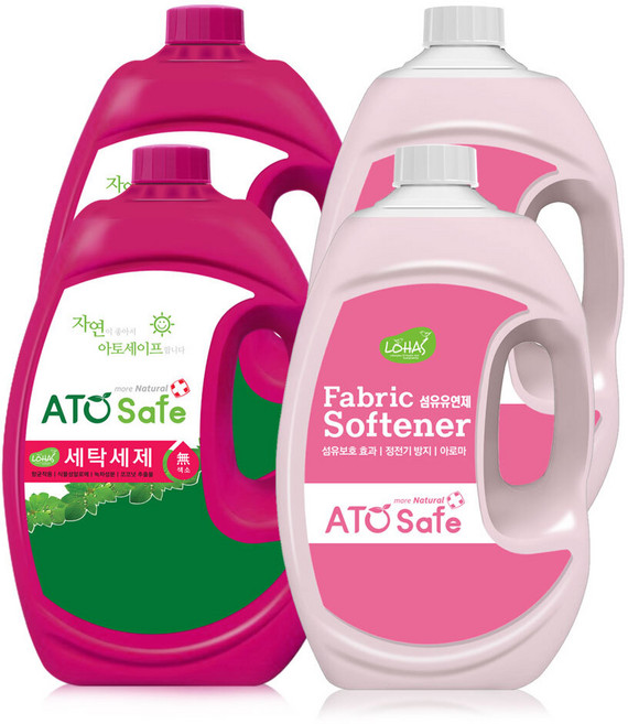 아토세이프 액체세제 2.5L 2개+유연제 핑크로즈향 2.5L 2개