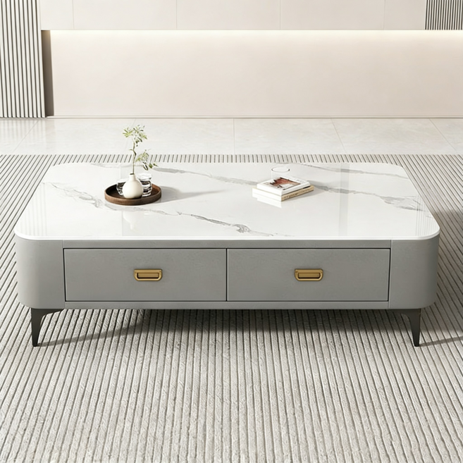 유리 소파테이블 서랍형 거실 테이블 1000, 그레이 120CM