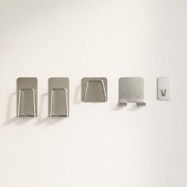 구띵스 무타공 스텐 욕실걸이 4종 세트 물때없는 공중부양, 1세트, 스텐실버(5pc)