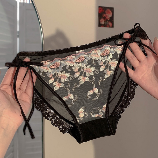 첫눈에 반한 달콤한 자수 레이스 팬티 순욕 끈 펀칭 섹시 힙스터 여성 삼각팬티
