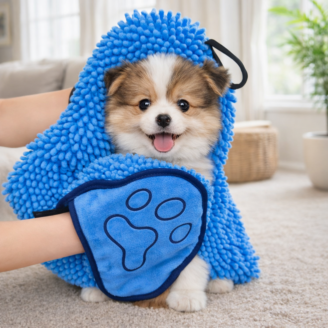 보넬티 초흡수 극세사 강아지 목욕타올, 1개, 블루