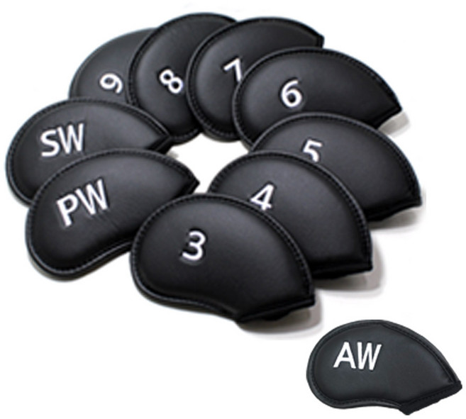 홀리데이 골프 고급형 가죽 클럽 헤드 아이언커버 풀세트 AW포함, 블랙, 1개