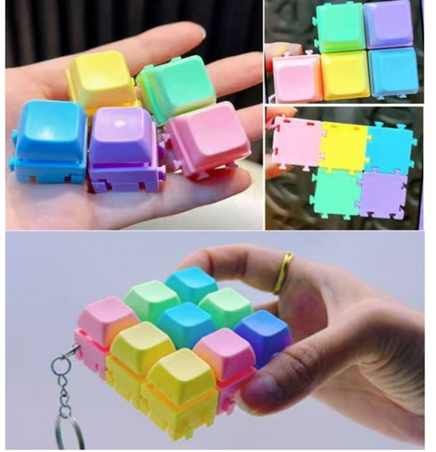 9구 파스텔 조립식 딸깍이 키링 1개 파스텔 딸깍이 키링 블럭 딸깍이 블록 딸깍이 키보드 테트리스 피젯 딸깍이 키캡