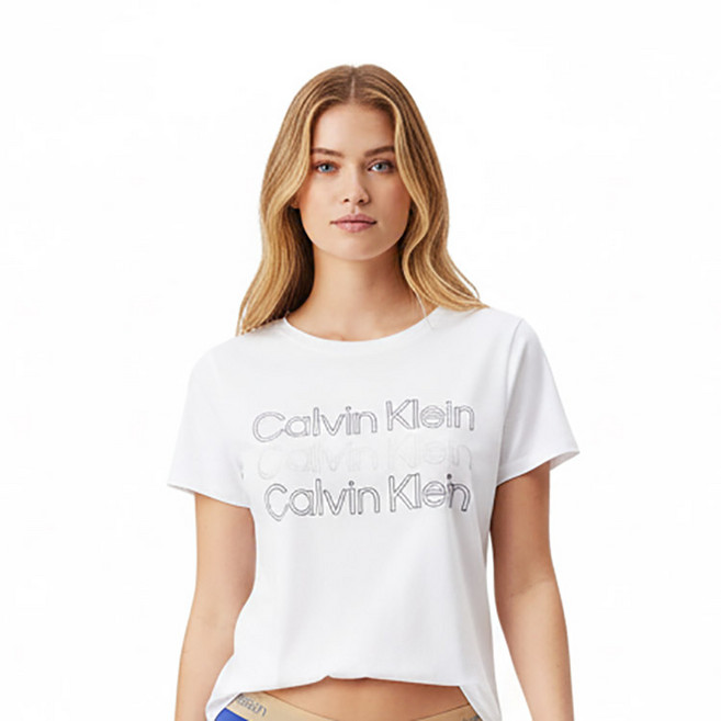캘빈클라인 퍼포먼스 트리플로고 여성 라운드티 반팔티 화이트