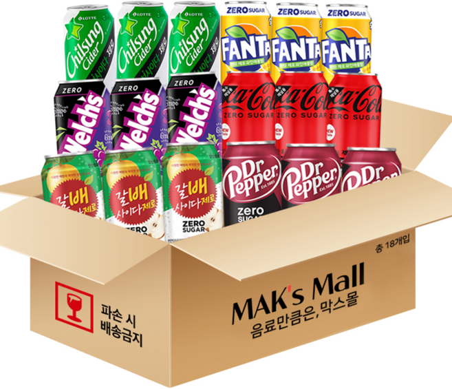 세모금 뚱캔 제로콜라 갈배 칠성사이다제로 웰치제로 포도 파인애플 제로 체리향, 18개, 355ml