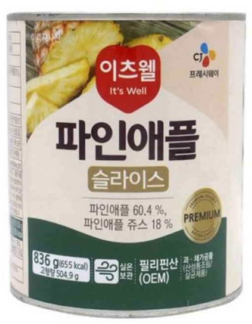 CJ 이츠웰 파인애플 슬라이스 836g 12개