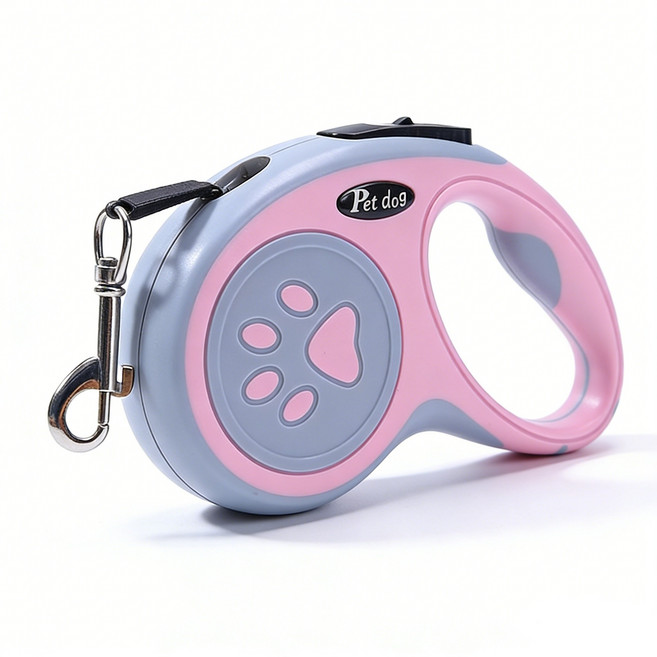 강아지 자동 리드줄 야외 산책용 신축 리드줄, 핑크, 1개