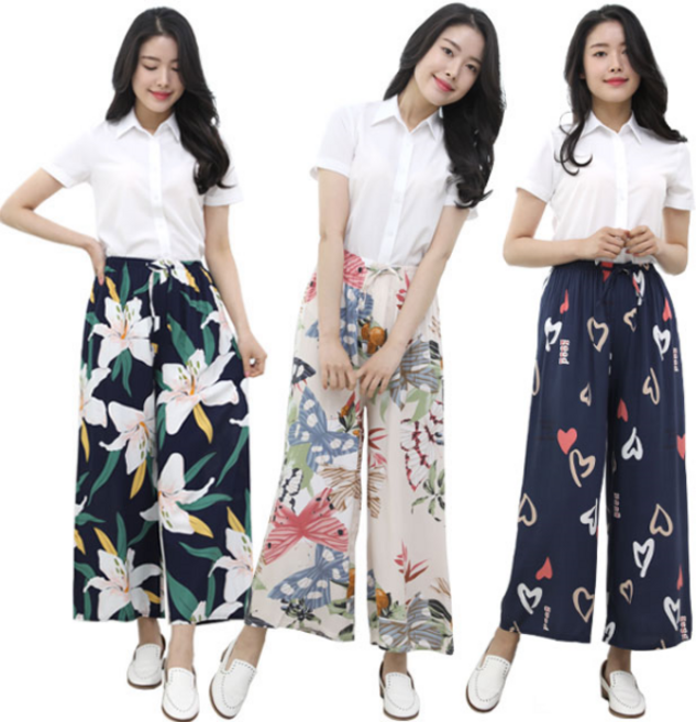 서울양말 샤방 시원한 와이드 플라워 팬츠 여름 패턴 통바지 밴딩