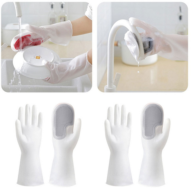 파인스 실리콘 수세미 고무장갑, 2개, 그레이