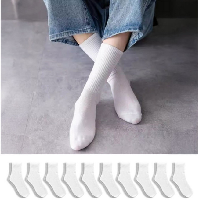 무지 흰색 화이트 하얀 발편한 프리미엄 골지 무지 밴딩 사계절용 무압박 중목양말 10켤레