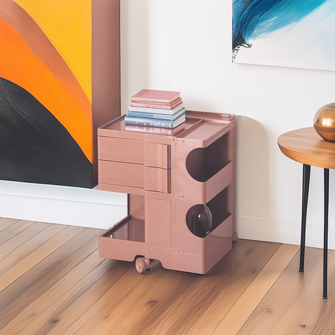 [리비니아] 바비 이동식 수납 회전서랍 빙그리 트롤리 9Colors, 2단, 핑크