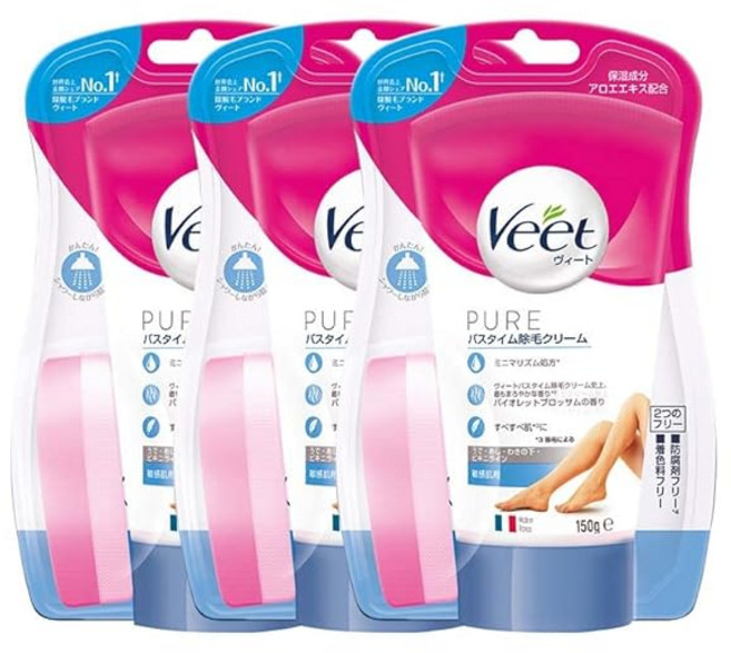 Veet 비트 퓨어 배스 타임 제모크림 민감성 피부용 150g 3개입