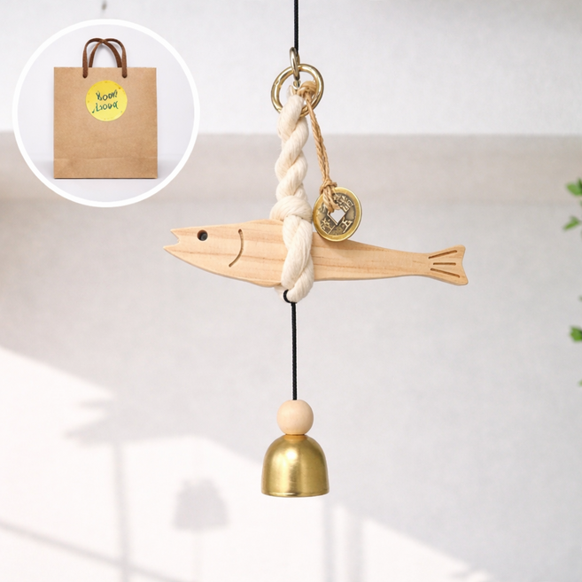 떙큐스마일 액막이 명태 도어벨 집들이 개업 선물, 내츄럴우드