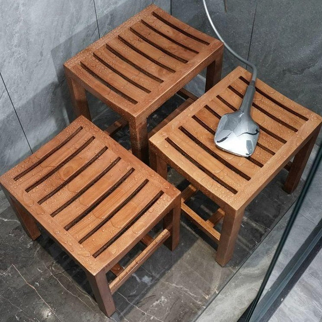 편백나무의자 높은욕실의자 히노끼의자 사우나 편백나무 목욕의자, 오크 호두나무색 중형