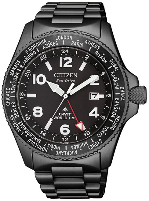 CITIZEN Eco-Drive 光動能 GMT 兩地時間 槍灰 潛水錶