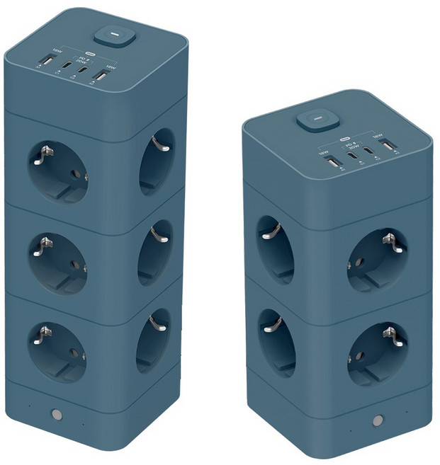 혼카 1+1 에코너 타워형 큐브 멀티탭 4000W 고용량 고속충전 16구 + 12구 USB-A 2개 + C타입 2개 MT09 MT10, 1세트, 에코너 MT10 + MT09 얼루어 블루 각각 1개씩, 180cm