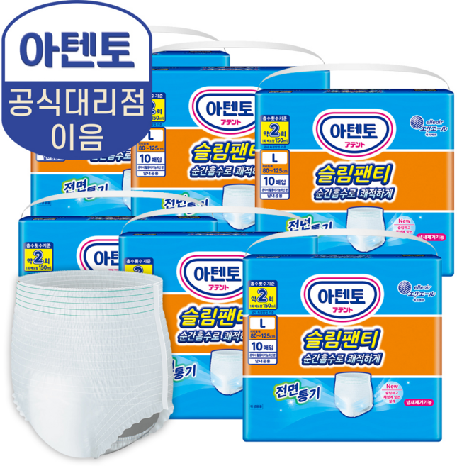 (공식) 아텐토 슬림팬티 대형 6팩 / 성인용기저귀 언더웨어, 1개, 60매