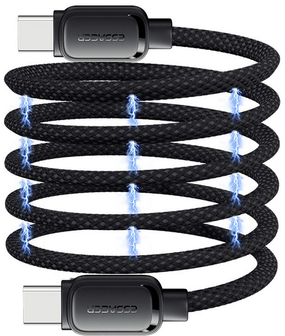 ESSAGER E-Mark 칩 5A 100W C타입 to C타입 마그네틱 고속 충전 케이블 1M 1개, 블랙