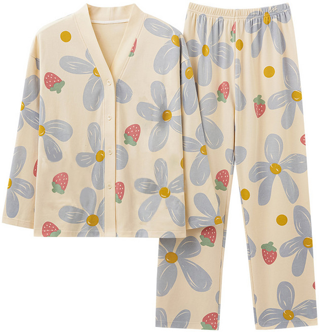 HEYBED 밀크 플리스 브이넥 카디건 긴팔 잠옷 빅사이즈 실내복 가을 겨울 실내복 여성 잠옷 상하복 세트