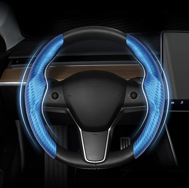 테슬라 모델3 모델Y 전용 카본스타일 부분 사이드 핸들커버, 샤이닝블루