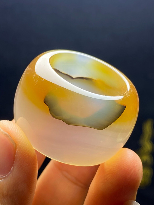 純天然原礦瑪瑙巴玉指環扳指戒指 天然紋路, 如圖所示, 1個