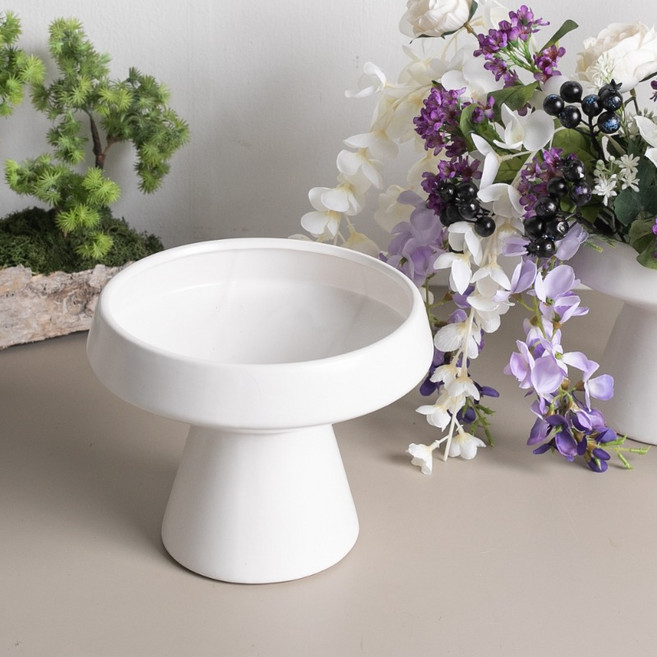 인테리어 꽃 플라워 화분 화병 수반 유리 도자기 조화, 유기스탠드수반 21*15cm, 화이트