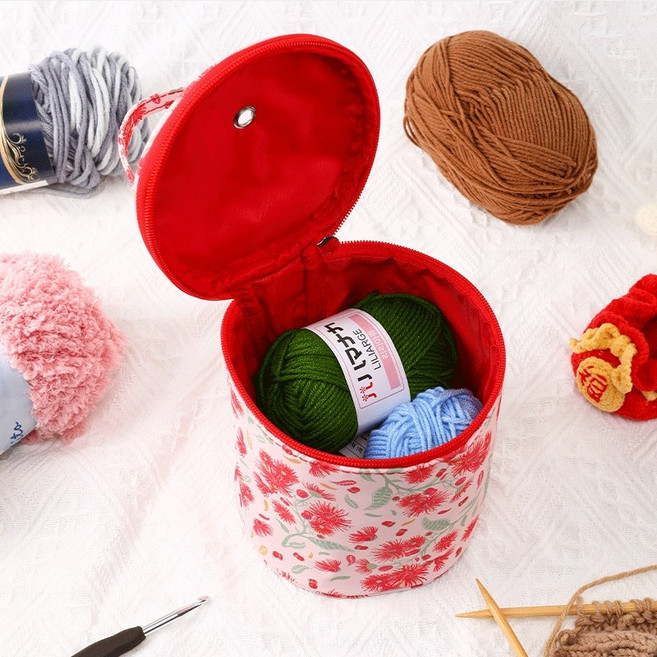 뜨개질 보관가방 뜨게도구 수납 정리 가방, 1개, 꽃무늬레드