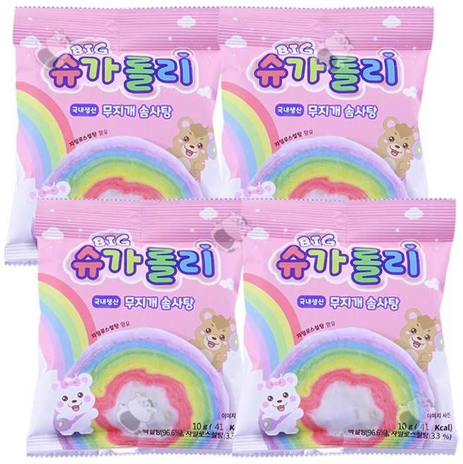 빅 슈가롤리 무지개 솜사탕, 10g, 4개