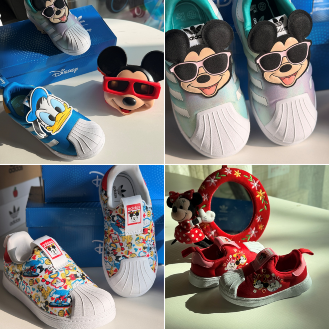 아디다스 키즈 도날드덕 디즈니 데이지 멋쟁이미키 슈퍼스타 경량 슬립온 끈없는 등원 준비 운동화