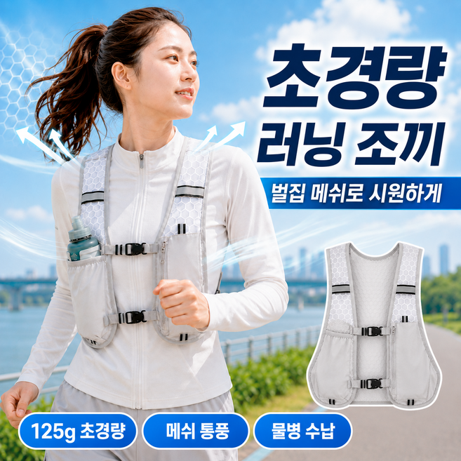 모란빛 초경량 러닝조끼 트레일러닝 베스트 마라톤 조깅 등산 물통수납 백팩, 그레이, 1개