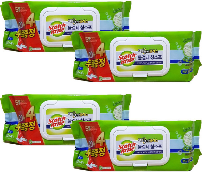 3M 스카치브라이트 물걸레청소포 더블액션플러스 리필 대형 20매+4매 (사은품 증정), 4개