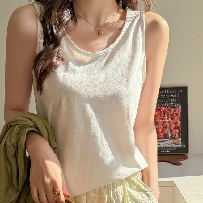 핑크셀럽 루즈핏 스노우볼 쿨링 나시 민소매 티셔츠