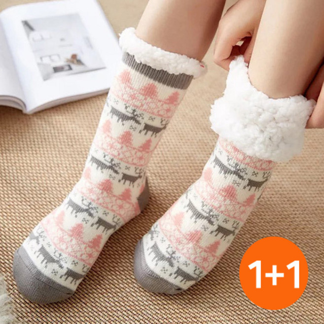 1+1 두툼한 양털 수면 양말 남녀공용 미끄럼방지 임산부 겨울 방한