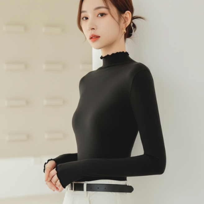 AURESIS 반목 레이어드 티셔츠 슬림 데일리 긴팔