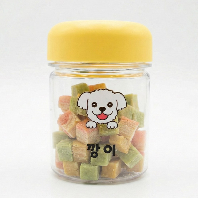 강아지 얼굴 이름 간식통 투명 밀폐 애견 간식 케이스, 1개, 180ml옐로우